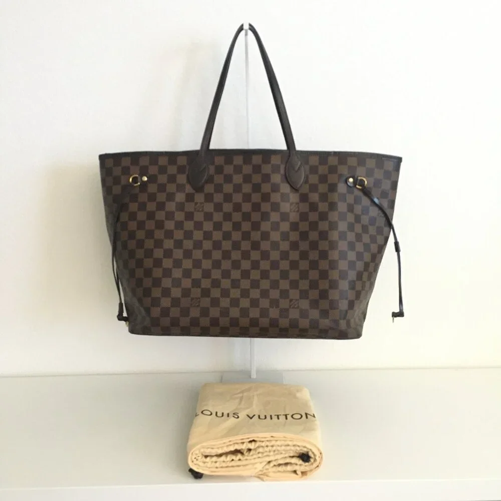 Louis Vuitton Neverfull GM Damier Authentic Tote Bag Brown Canvas with Dust Bag